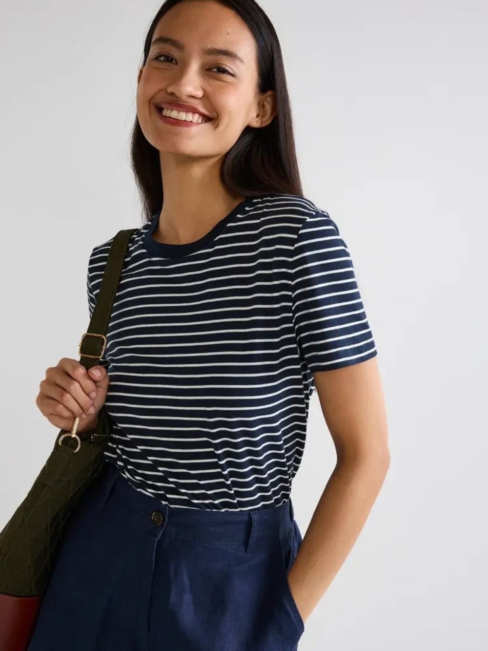 Women's Monoprix French Striped Tee Navy And White Size L - Picture 5 of 8